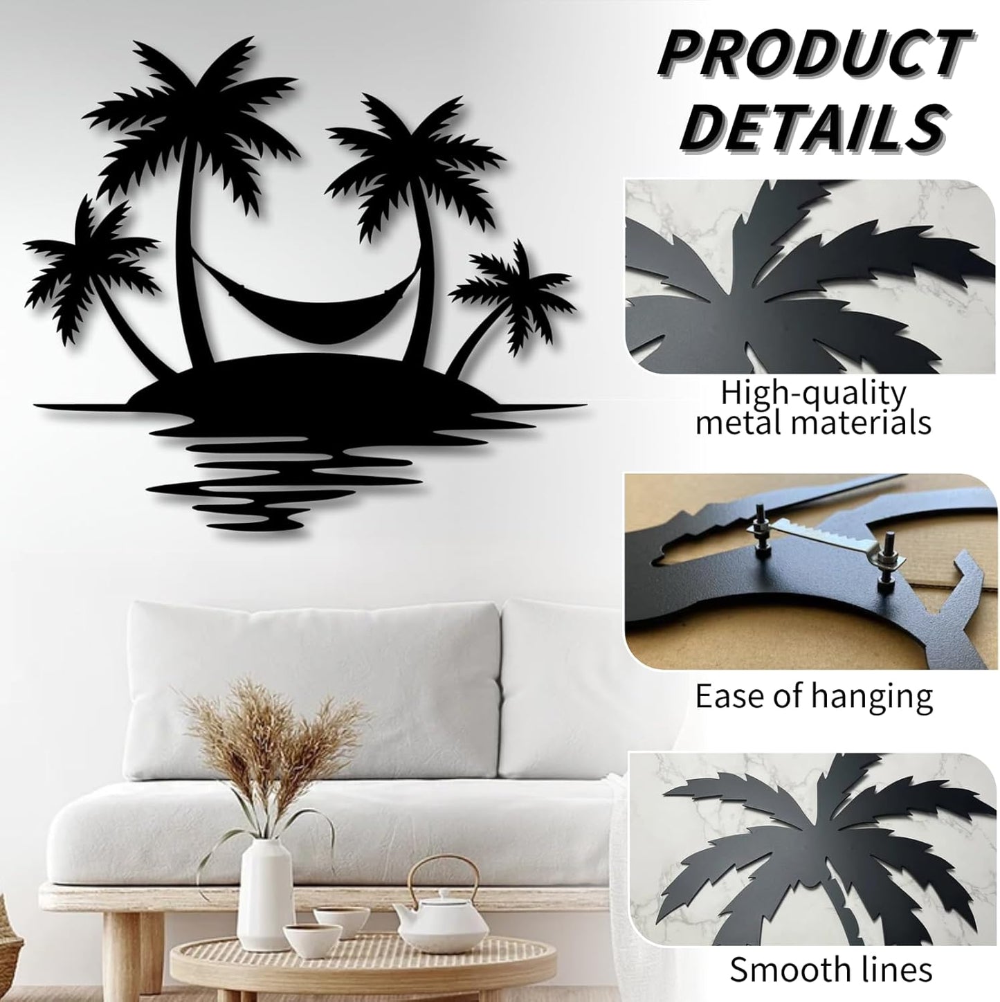 Palm Tree Metal Wall Decor,Palm Tree Outdoor Wall Art,Tropical Palm Tree Wall Decorations for Living Room,Outdoor Wall Decorations for House(31"×28",Black)