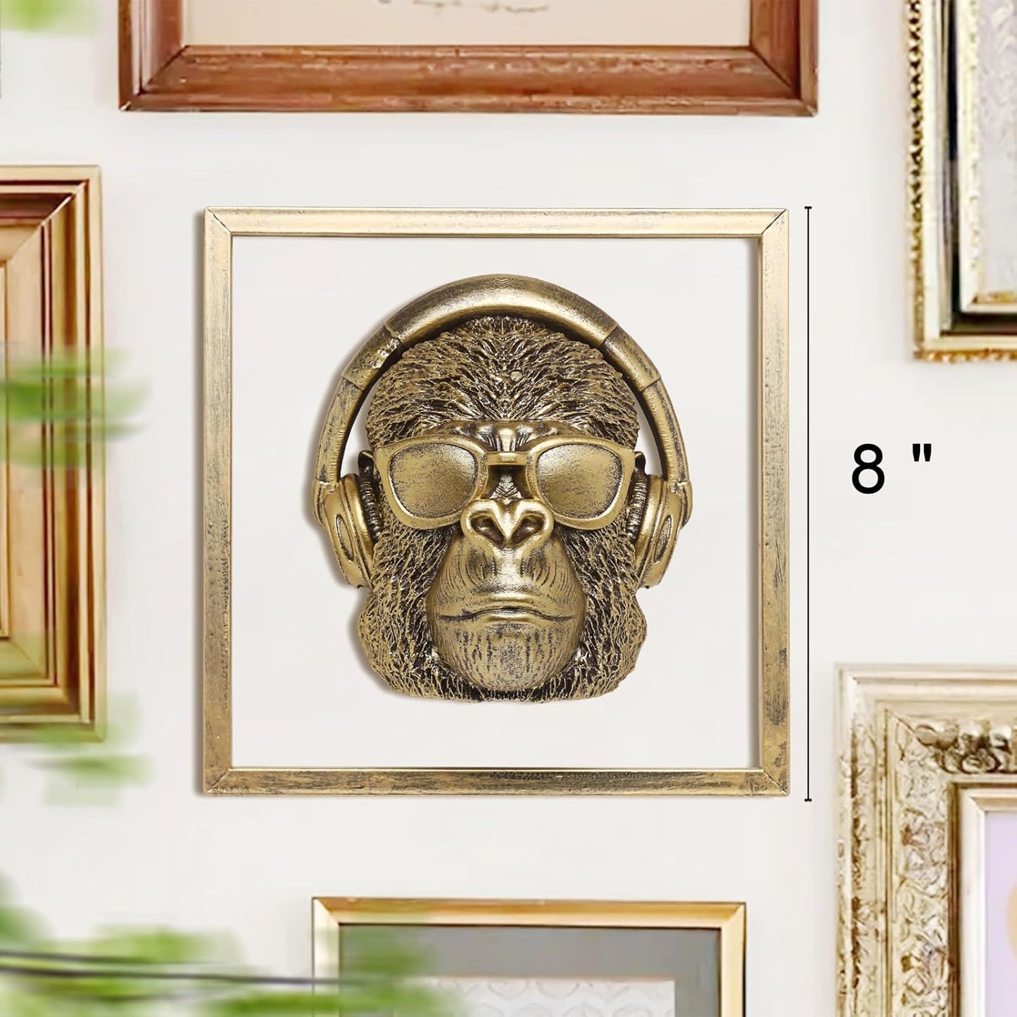 Animal Heads Wall Decor (Includes Metal Frame) Resin Animals Sculptures Head Wall Hanging Decoration Gold vintage Wall Sculpture for Living Room Bedroom Office (Gorilla)