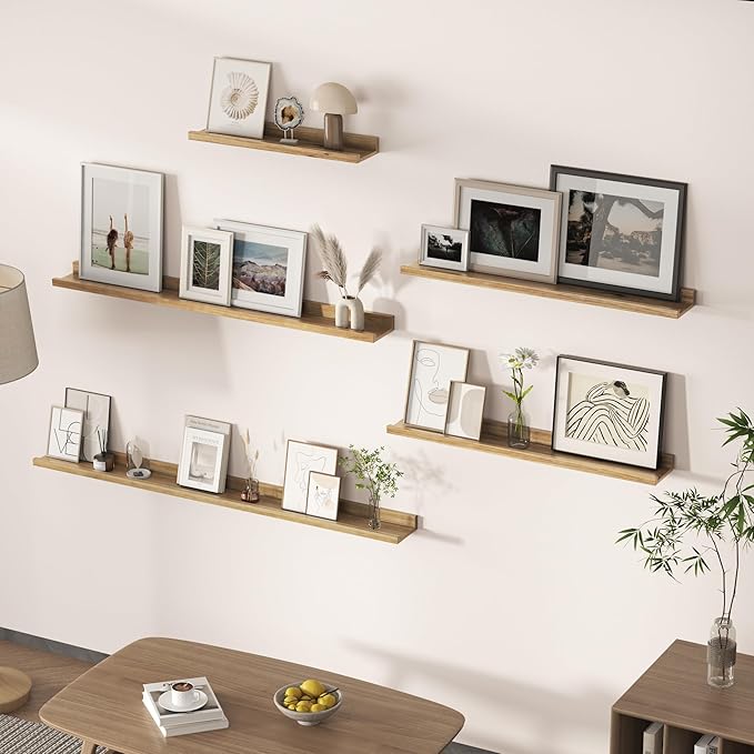 Floating Shelves for Wall, Picture Ledge Shelf 36 Inch Solid Wood Set of 2, Rustic Wall Shelves with Lip, Kids Bookshelf, Photo & Picture Live Edge Floating Shelves for Bedroom, Living Room, Kitchen