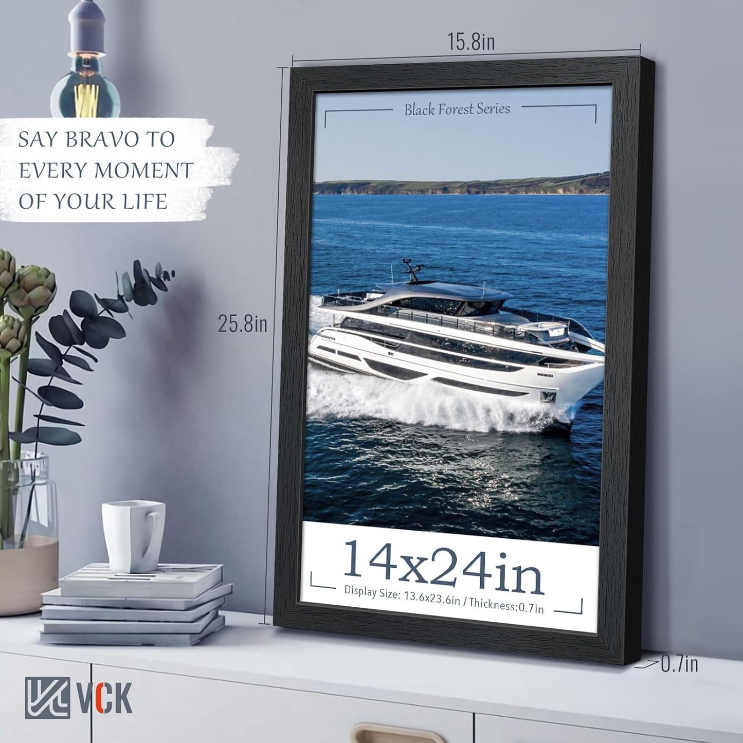 VCK 14x24 Picture Frame Set of 3, Black Solid Wood Poster Frames, Textured Exclusive Wall Gallery Frame