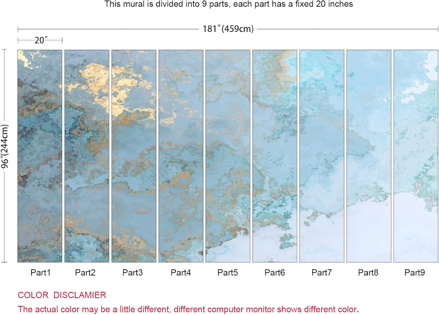 Abstract Wallpaper Blue Gold Marble Texture Wall Mural Wallpaper(Not Peel n' Stick)