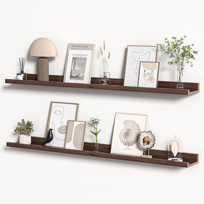 Floating Shelves for Wall, Picture Ledge Shelf 48 Inch Solid Wood Set of 2, Rustic Wall Shelves with Lip, Kids Bookshelf, Photo & Picture Live Edge Floating Shelves for Bedroom, Living Room, Kitchen