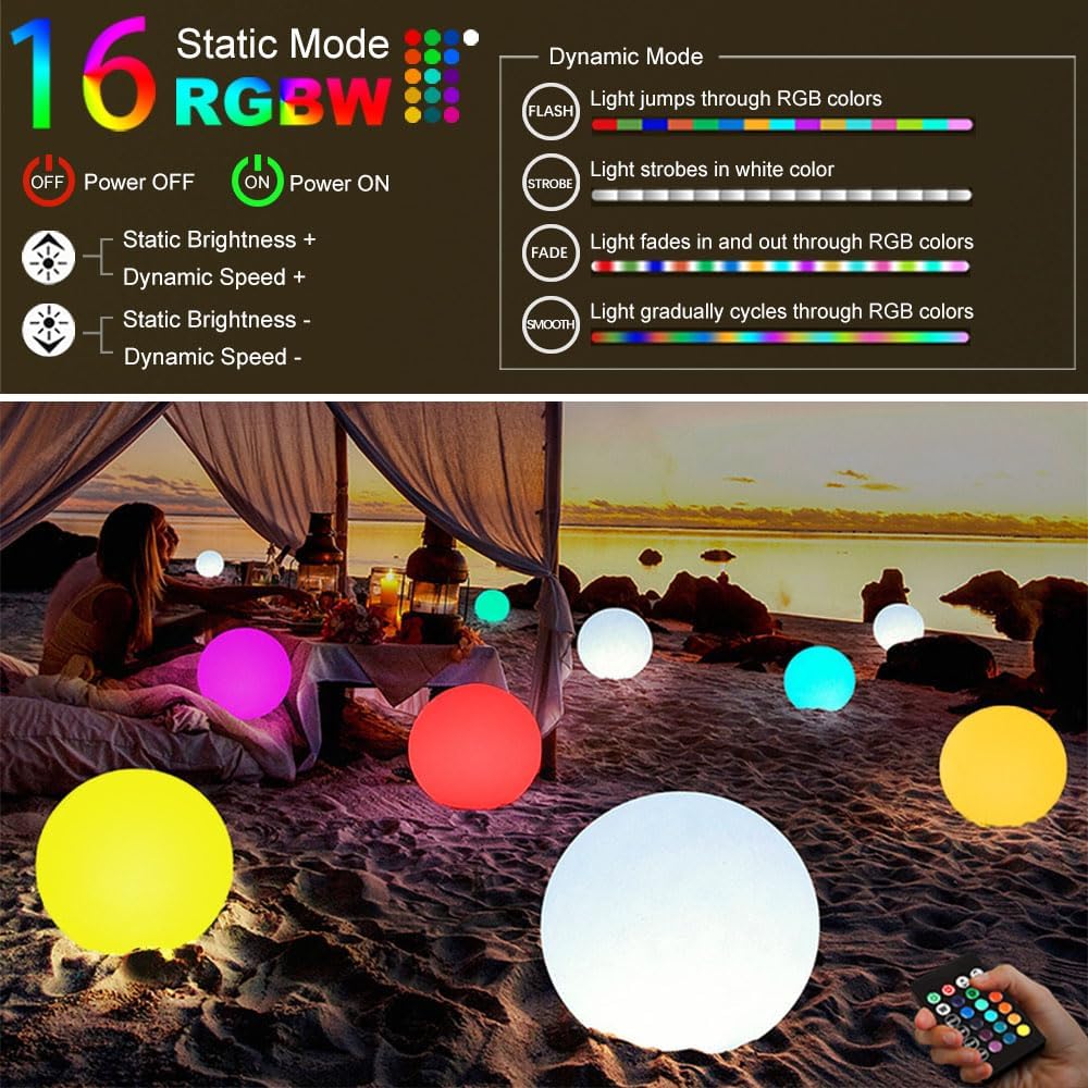 Large LED Glowing Ball Light, 20-in Outdoor LED Garden Orb Lights, Rechargeable Globe Lights RGB Color Changing Globe Floor Lamp Mood Lamp w/Remote, Waterproof Light Up Ball Light for Patio Lawn Decor