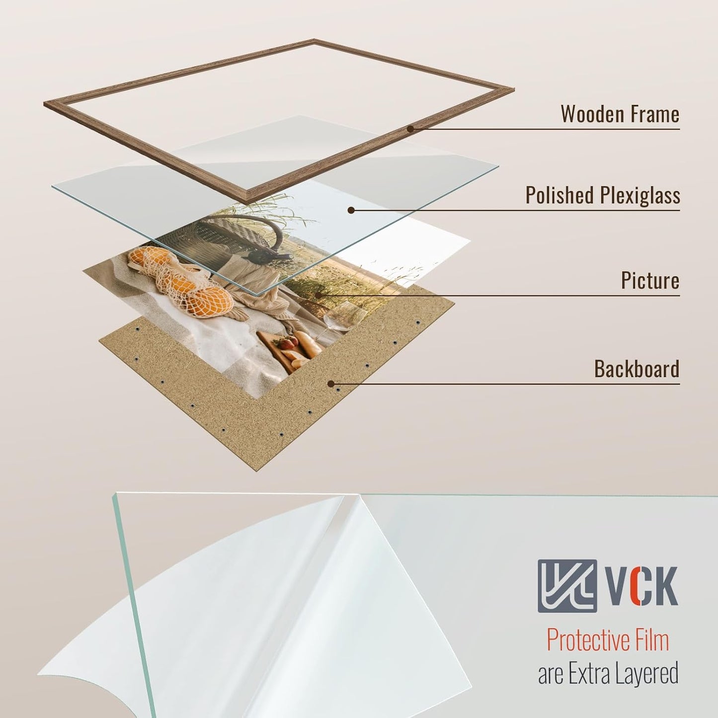 VCK 24x36 Poster Frame 3 Pack - Brown Walnut, Natural Textured Solid Wood Picture Frame, Wall Mounting Hanging