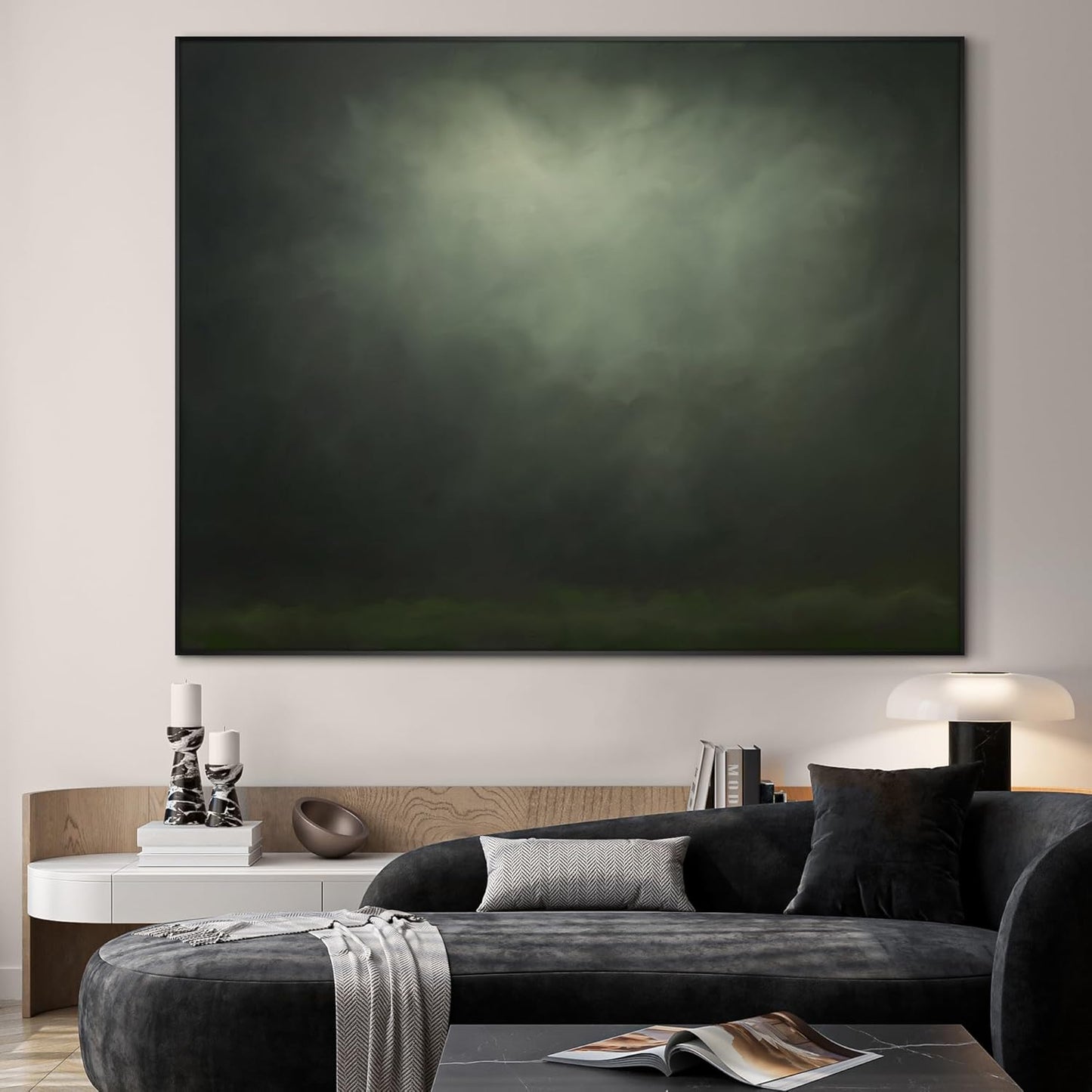 SIGNWIN 60"x72" Extra Large Framed Wall Art Moody Green Abstract Cloudscape, Minimalist Atmospheric Print for Home Living Room Bedroom Decor (Frame Assembly Required)