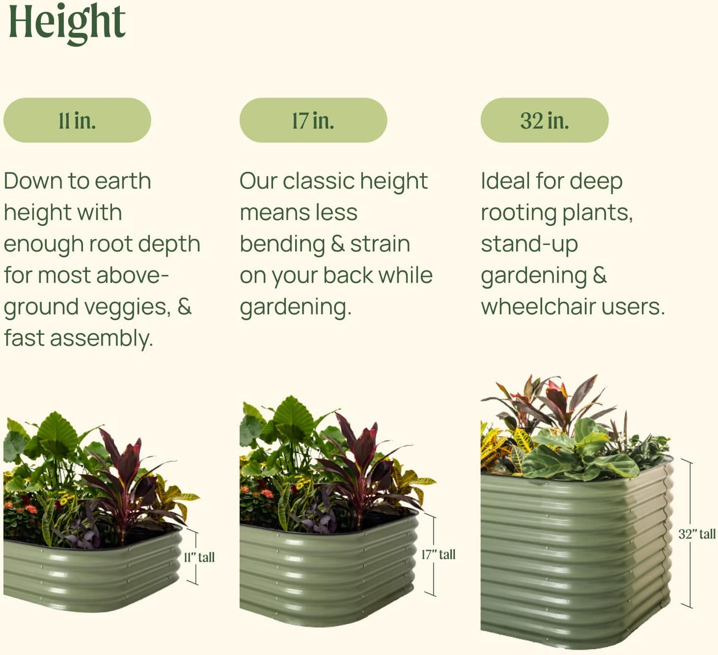 Vego garden Aluzinc Raised Garden Bed Kits, 11" Tall 6 in 1 Modular Metal Raised Planter Bed for Vegetables Flowers Patio Ground Planter Box-British Green