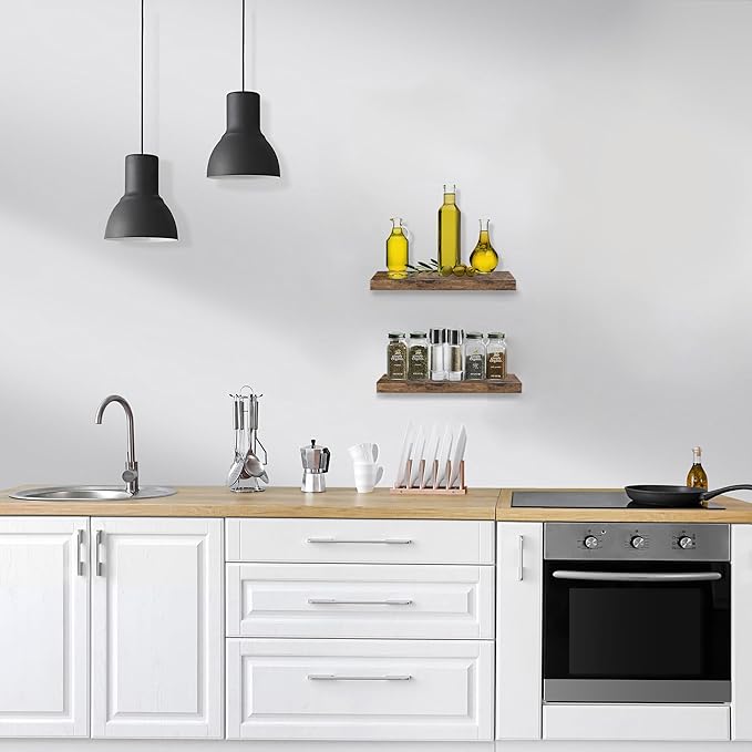 Sorbus Floating Shelves for Wall, Bathroom Shelves Wall Mounted for Kitchen, Bedroom, Bathroom Storage Over Toilet, Hanging Book Shelf for Home Decor Living Room (Rustic Brown, 2 Pack)