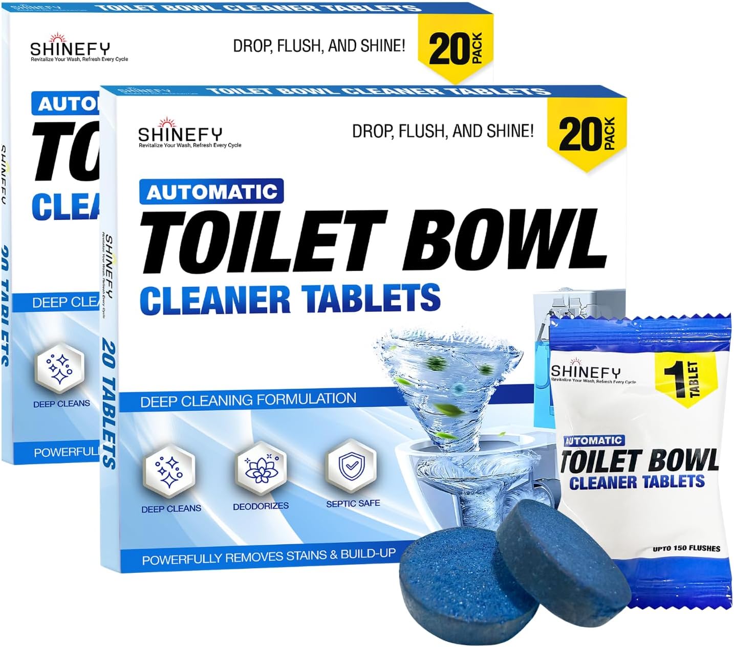 Automatic Toilet Bowl Cleaner Tablets – 40 Tabs - Blue Gel Toilet Tank Cleaner, Hard Water Ring Remover, Septic-Safe Heavy-Duty Stain & Smell Eliminator, Toilet Cleaning & Deodorizer