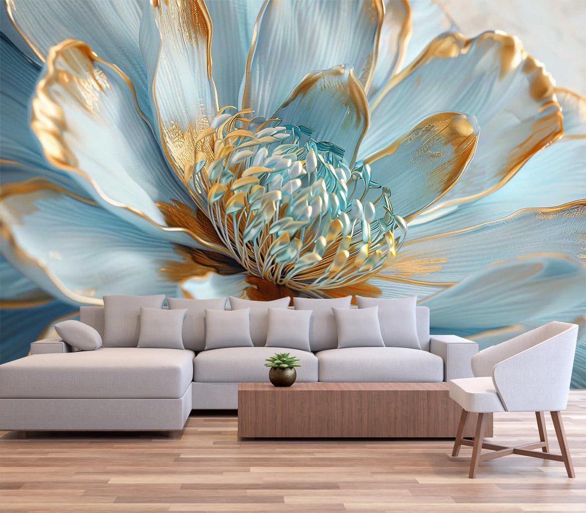 Artificial Sunflower Floral Wallpaper with Green and Gold Floral Leaves Mural for Interior Wall Decoration（Not Peel and Stick） 108"x75"