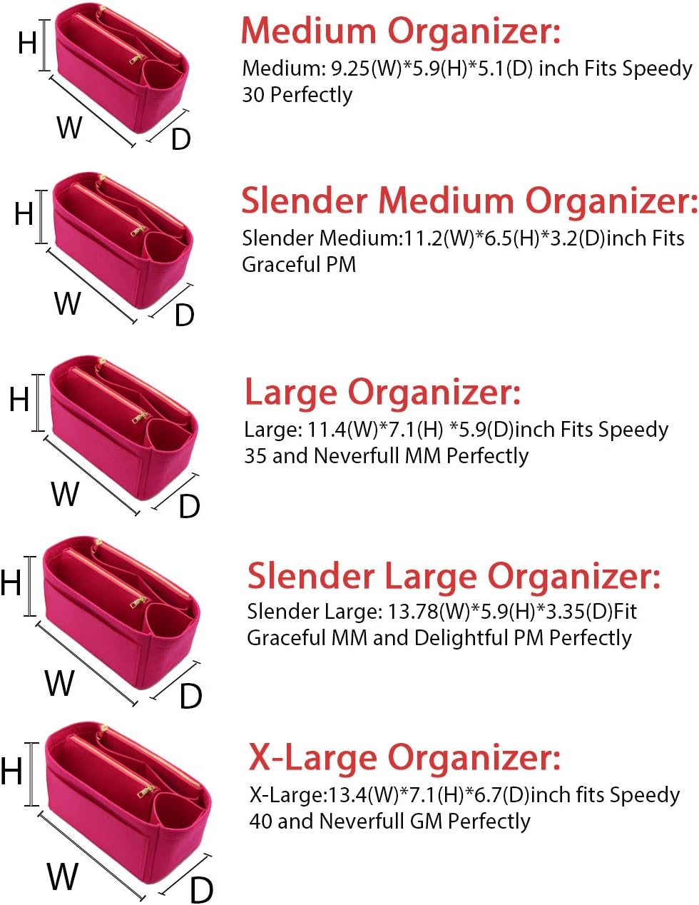 LEXSION Felt Purse Bag Organizer Insert with zipper Bag Tote Shaper Fit Speedy Neverful PM MM