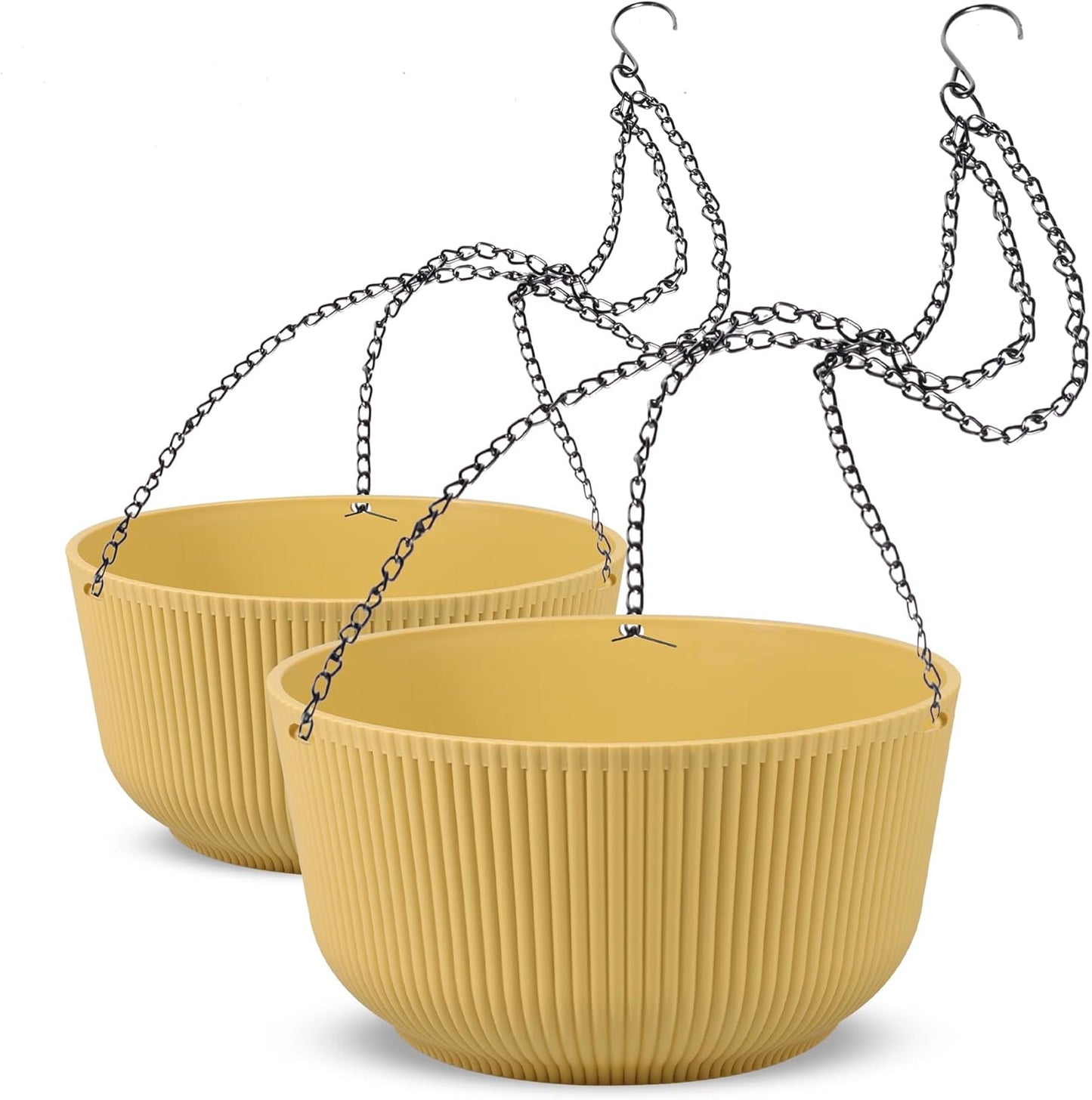 Dexceder 8.75 Inch Self Watering Hanging Planters Indoor Outdoor, Thickened Hanging Basket Flower Plant Pot (2 Pack, Yellow)