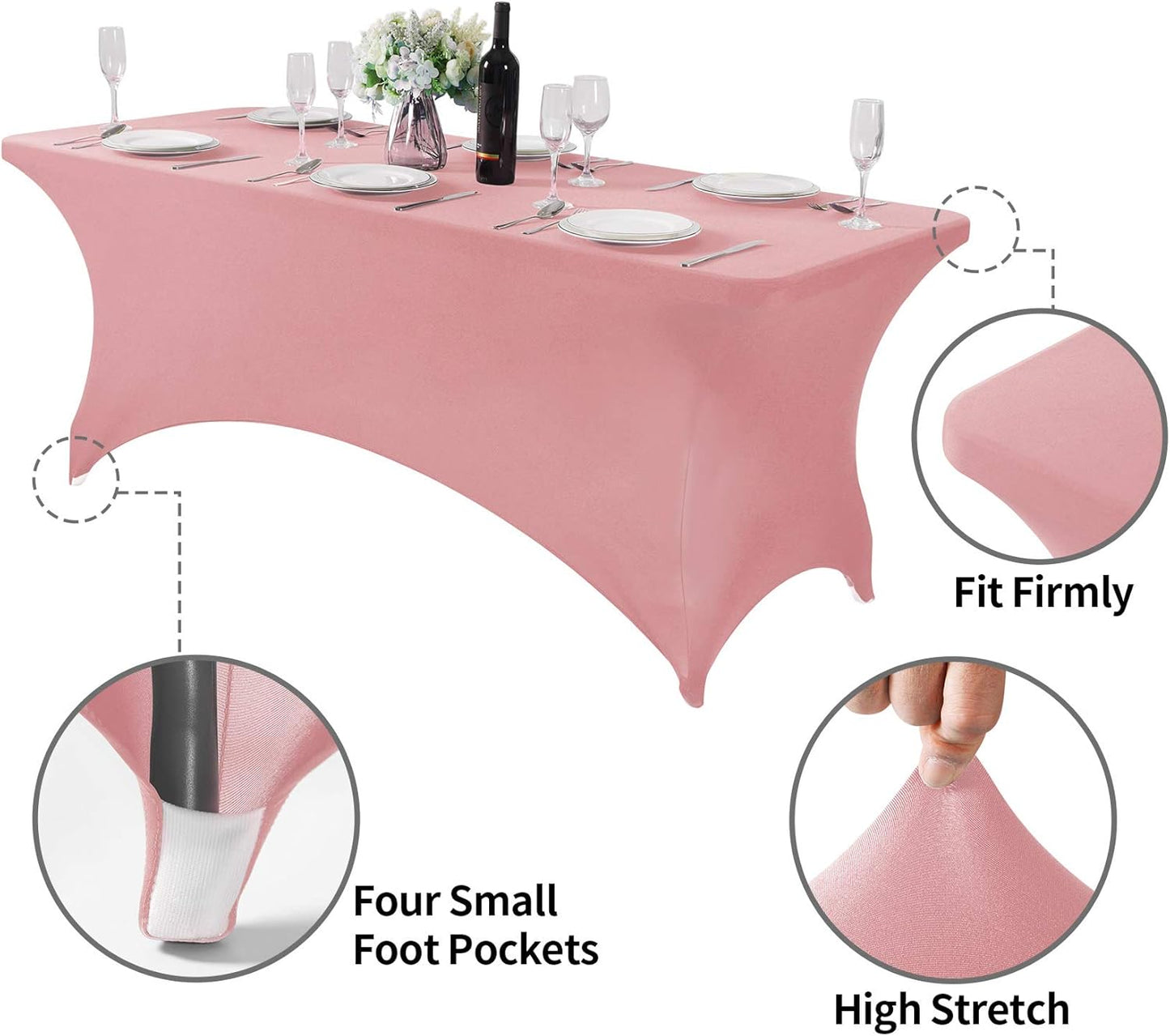 Spandex Table Cover for 6Ft or 4fT or 8ft Table Universal Fitted Stretch Tablecloth for Party, Banquet, Wedding and Events-Dusty Pink