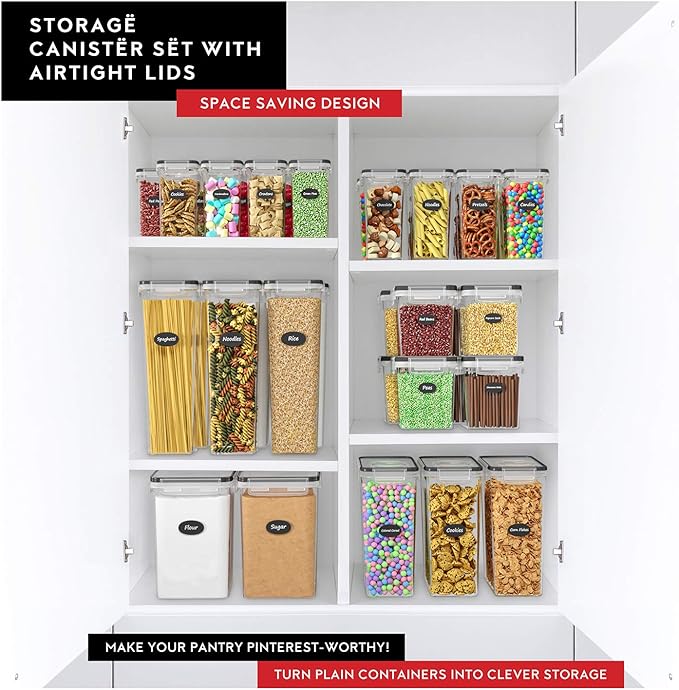 DWËLLZA KITCHEN Extra Large Cereal Containers Storage 6.3L - 213 fl. oz - 2 Pc Family Size Cereal Dispenser Countertop, Bulk Airtight Food Storage Containers for Pantry Organization Labels and Marker