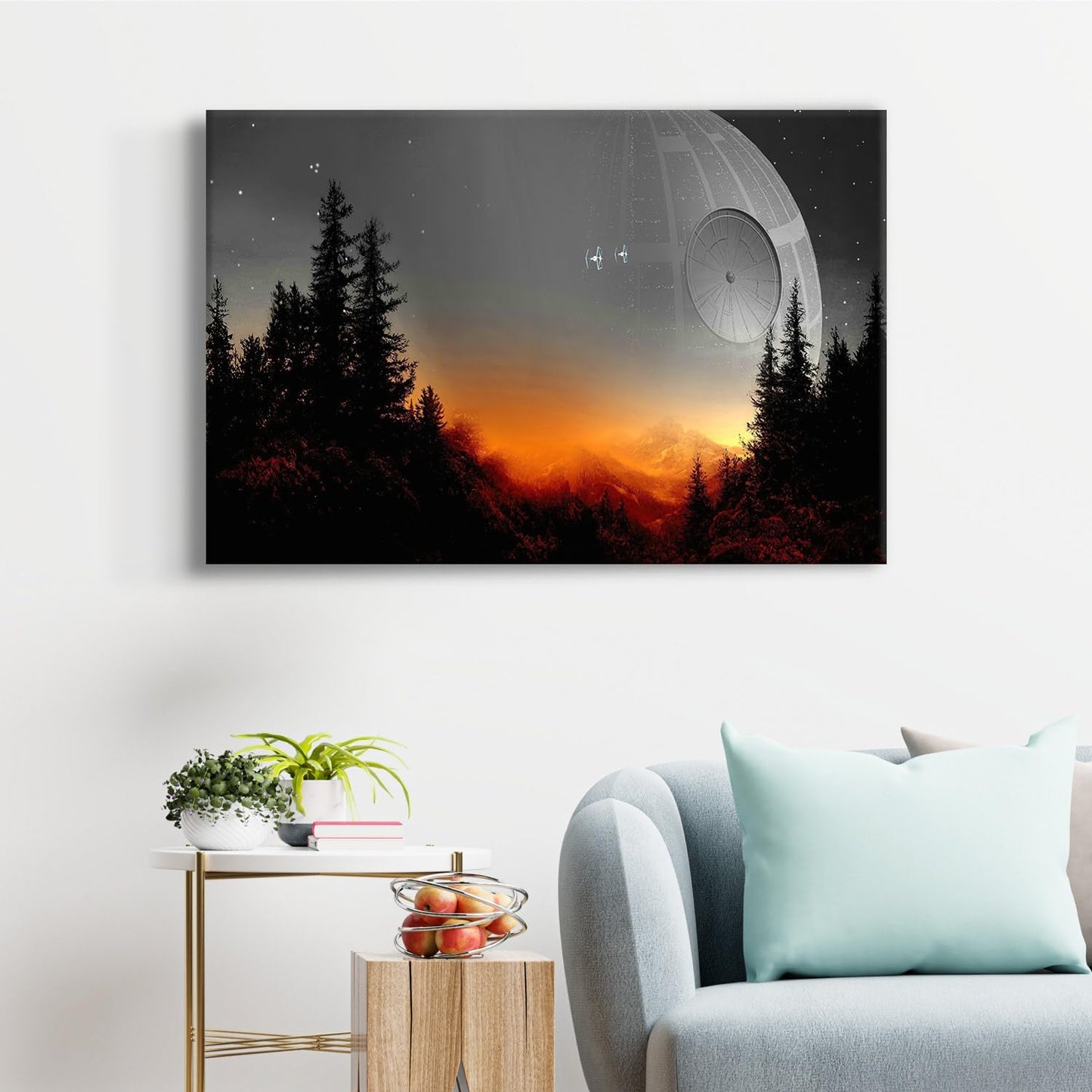 Death Star Inspired Canvas Print Wall Art | Futuristic Space Station Artwork | Smooth Surface Home Decor – Various Sizes (18in x 12in Gallery Wrapped)
