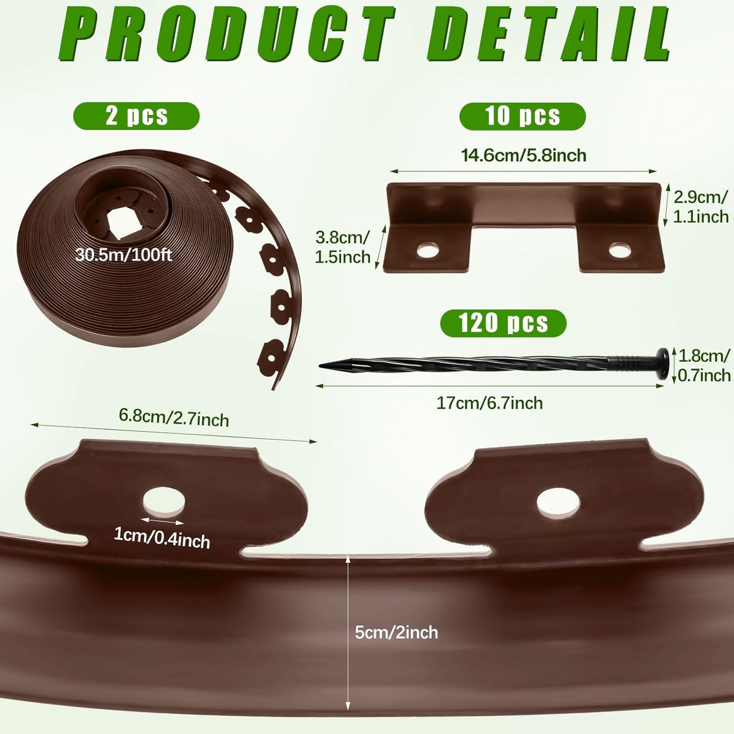 Sasylvia 2'' x 200' Landscape Edging Kit Edging Border Coil Include Anchoring Spikes 10 Connectors Plastic Garden Border for Lawn Garden Grass Yard Home(Brown)