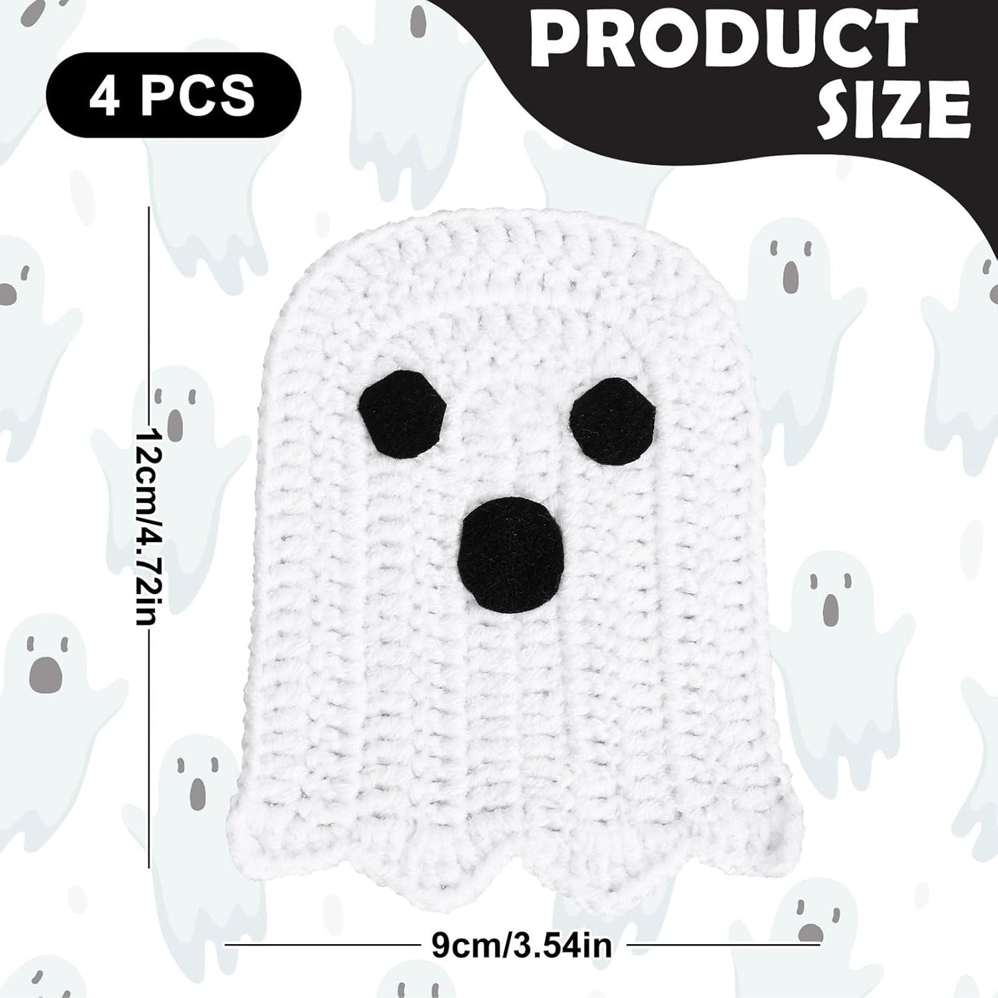 Whaline 4Pcs Halloween Ghost Coasters Handmade Crochet Drink Coasters Woven Fabric Cup Mat for Home Kitchen Party Table Decor