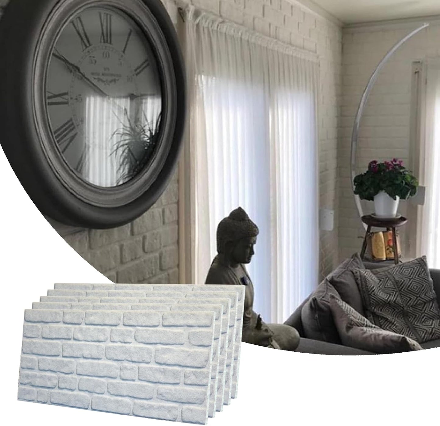 Dundee Deco 3D Wall Panels Faux Brick - Cladding, White Stone Look Wall Paneling, Styrofoam Facing for Living Room, Kitchen, Bathroom, Balcony, Bedroom, Set of 5, Covers 27 sq ft