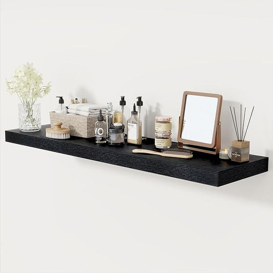 Black Floating Shelves 48 Inch Long, 12 Inch Deep Floating Shelves for Wall, 48 x 12 Large Wall Shelves for Home Storage & Display, 2" Thicked Floating Shelf for Bedroom, Living Room, 1 Pack