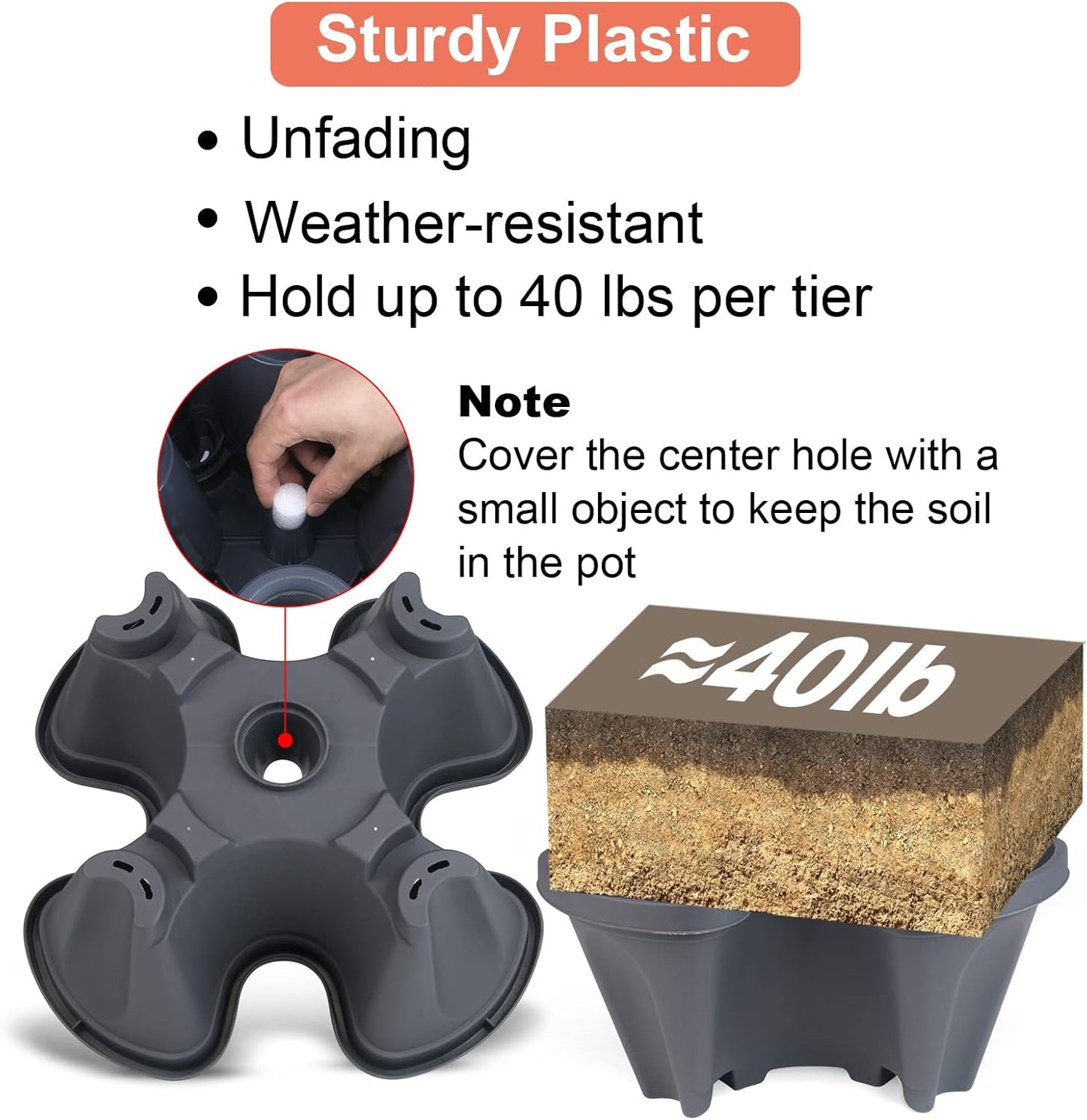 Vertical Planter 3 Tier Stackable Planters Garden Planters Strawberry Herb Flower and Vegetable Planter Indoor Outdoor Gardening Pots with Removable Wheels and Tools