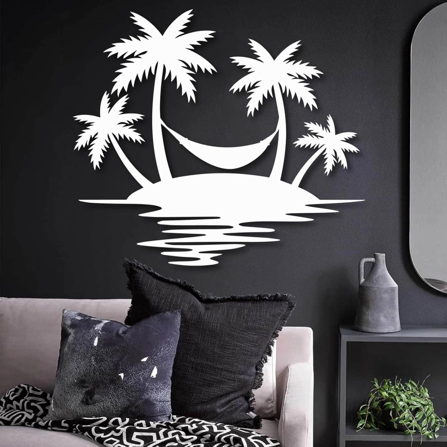 Palm Tree Metal Wall Decor,Palm Tree Outdoor Wall Art,Tropical Palm Tree Wall Decorations for Living Room,Outdoor Wall Decorations for House(35"×31",Black)