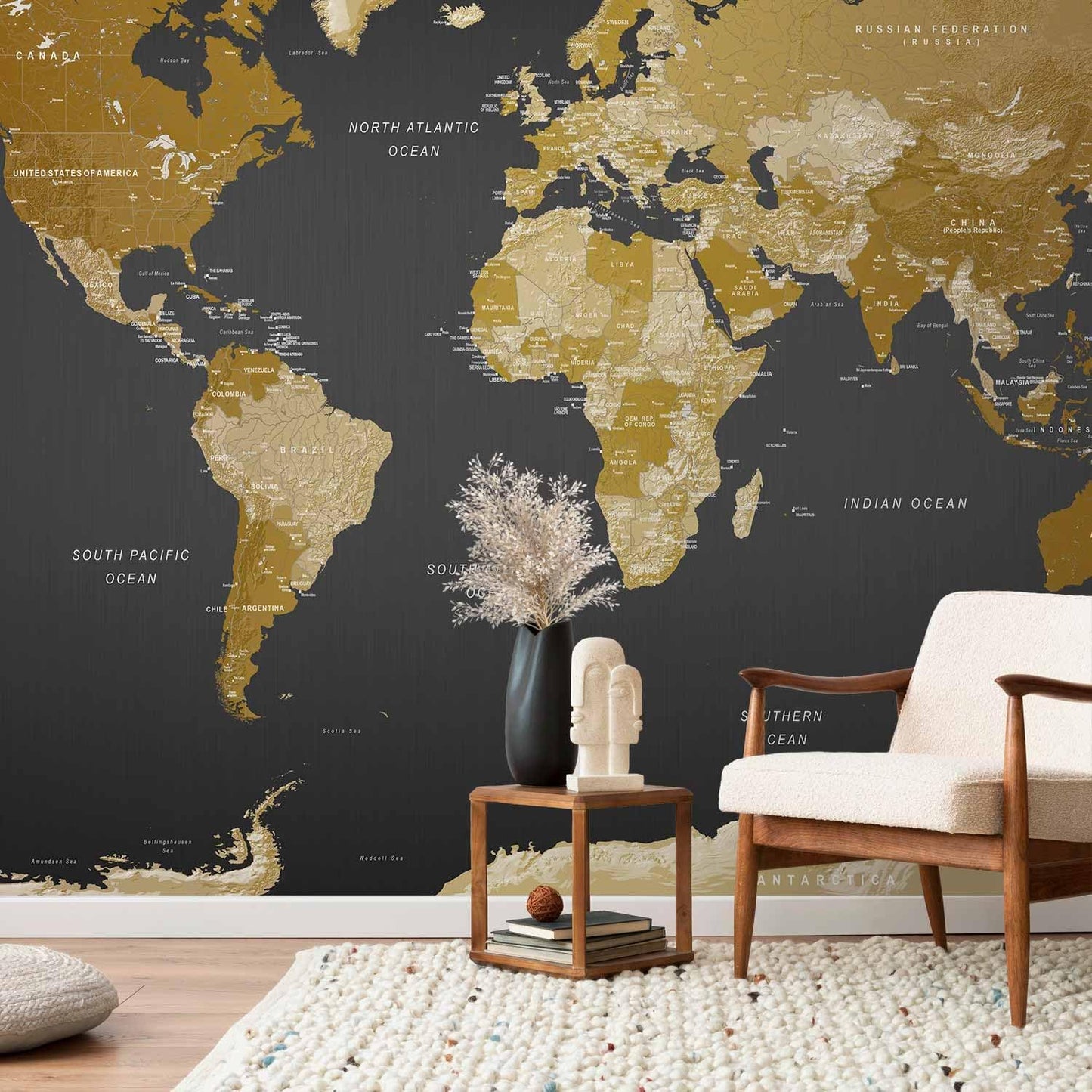 artgeist Wall Mural World Map 197x138 in - XXL Non-Woven Wallpaper Fleece Wall Decor Photo Print Picture Image Design Home Map of The World k-A-0092-a-a