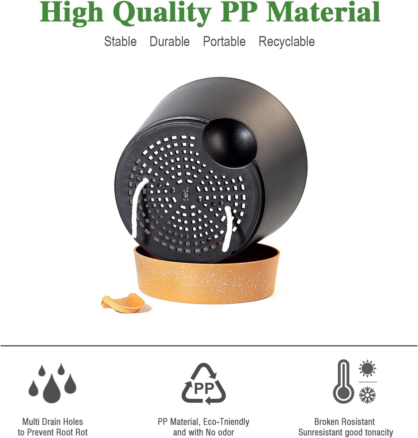 Self Watering Pots for Indoor Plants,12 inch Planters with Drainage Holes Plastic Flower Pots with Deep Reservoir, Black with Brown