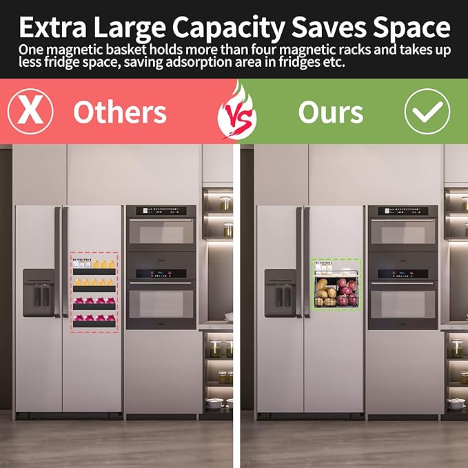 Large Magnetic Shelf for Fridge, Fruit and Vegetable Storage Wire Basket, Potato And Onion Storage Bin for Kitchen Organizers, Magnetic Spice Rack for Refrigerator, Kitchen Counter, RV and Laundry