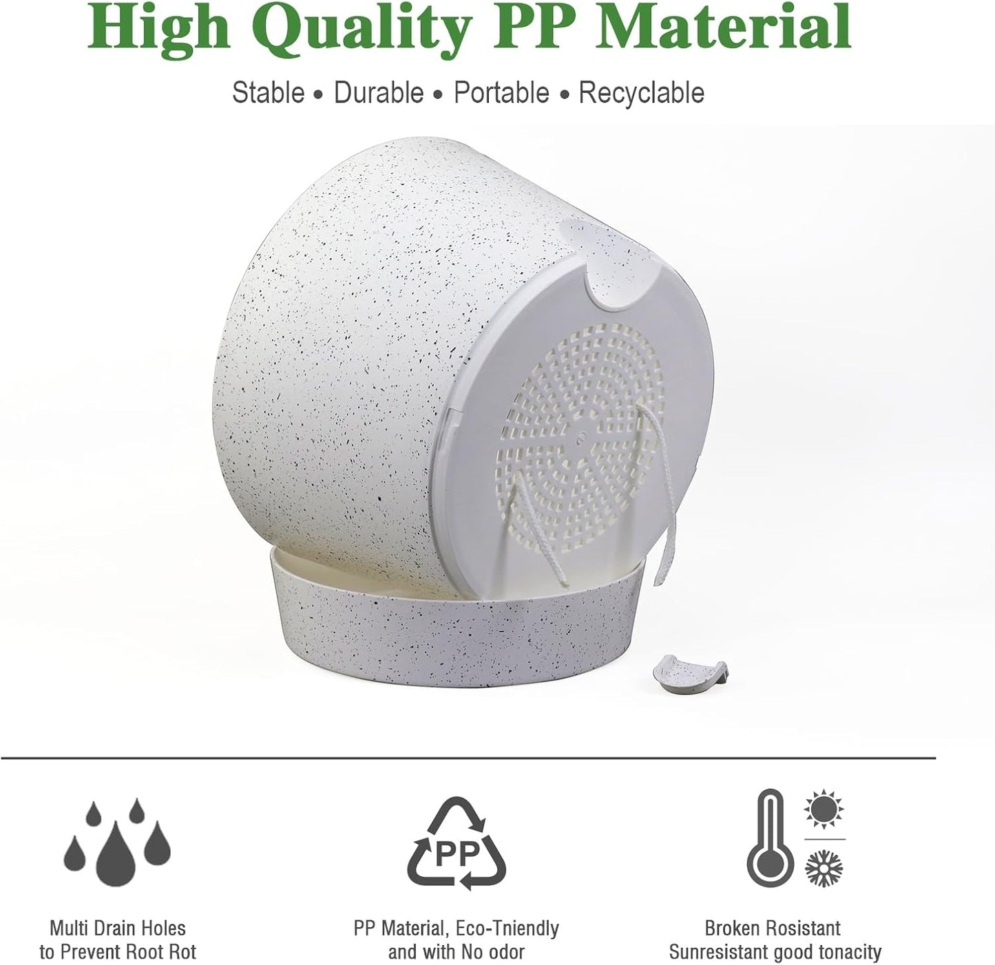 Self Watering Pots for Indoor Plants,12 inch Planters with Drainage Holes Plastic Flower Pots with Deep Reservoir, White Speckles