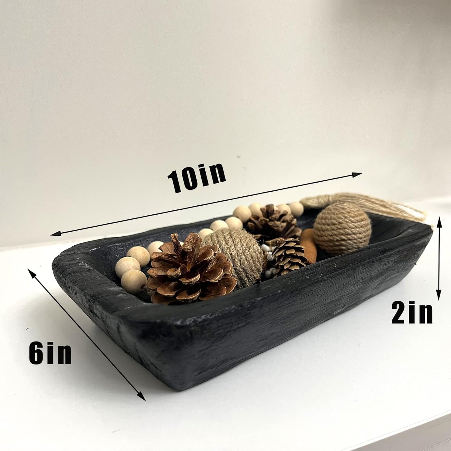 Wooden Dough Bowl Decor, Vintage Wooden Bowl Hand Carved Home Decor for Dining Table Center, Living Room, Kitchen Decor. (10inch black)