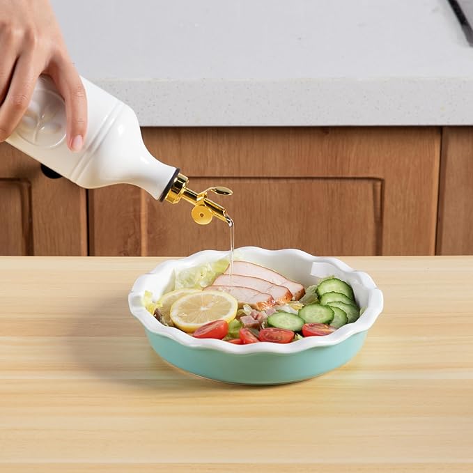 Sweejar 16 Oz Ceramic Olive Oil Dispenser Bottle, Oil Dispenser for Kitchen with Gravity Spout, Relief Opaque Oil Container for Evoo, Avocado Oil, Vinegar, Soy Sauce, 1 Pack(White, Silver Spout)