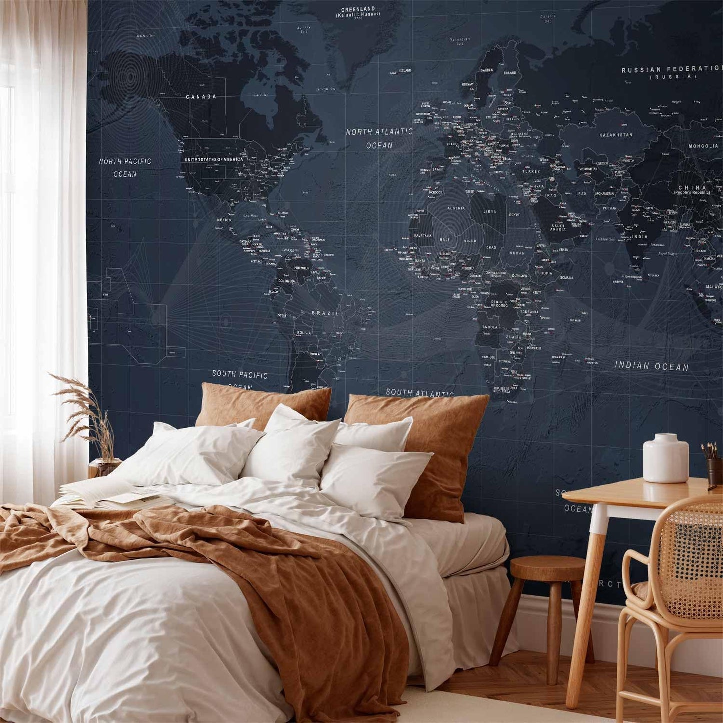 artgeist Wall Mural World Map 197x138 in - XXL Non-Woven Wallpaper Fleece Wall Decor Photo Print Picture Image Design Home Map of The World k-A-0123-a-a