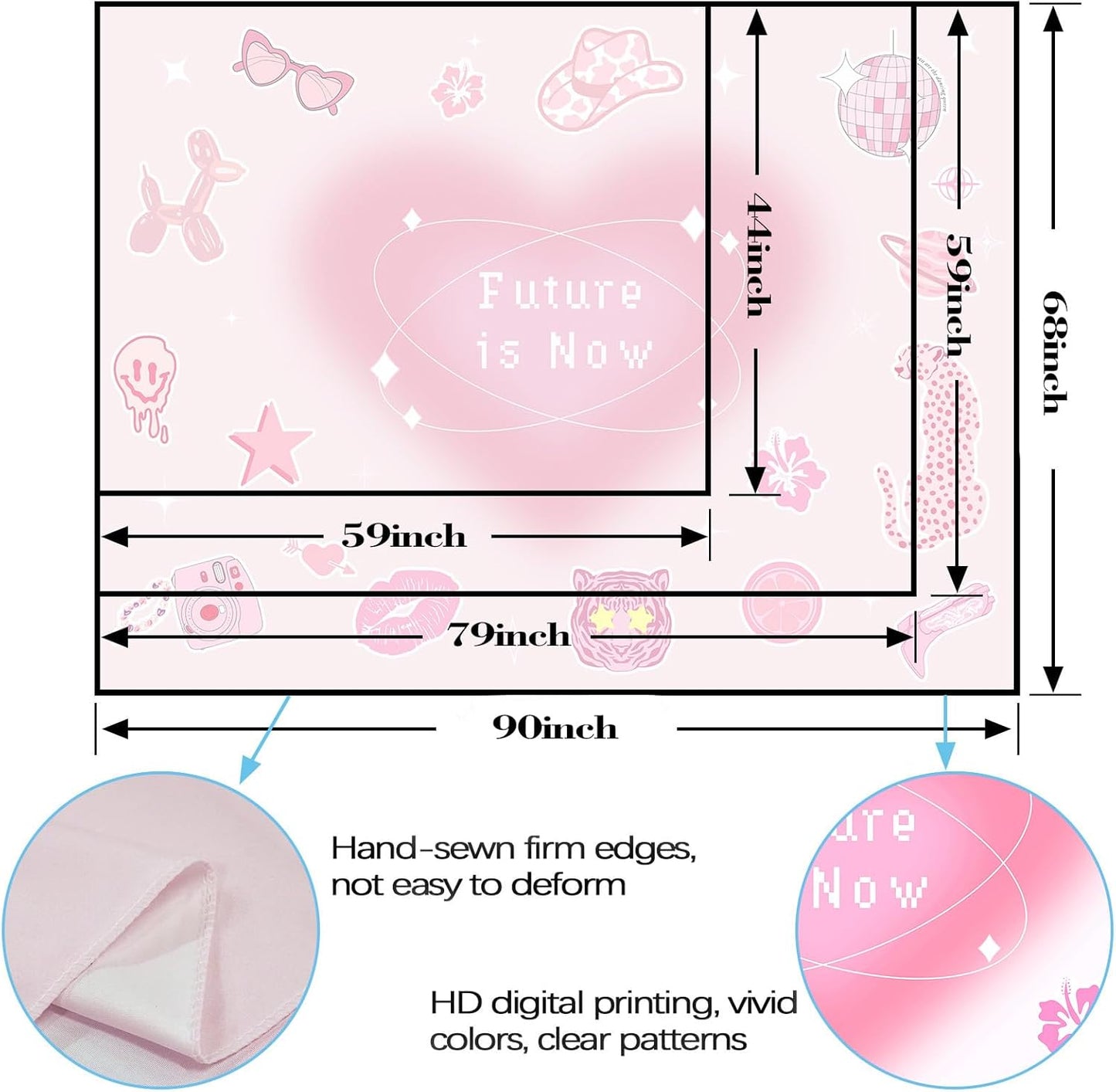 Lunerfex Y2K Tapestry Pink Wall Tapestry, Cute Tapestries for Bedroom Funny Tapestries Wall Hanging for Bedroom Living Room Decor Pink-4 44"x60"