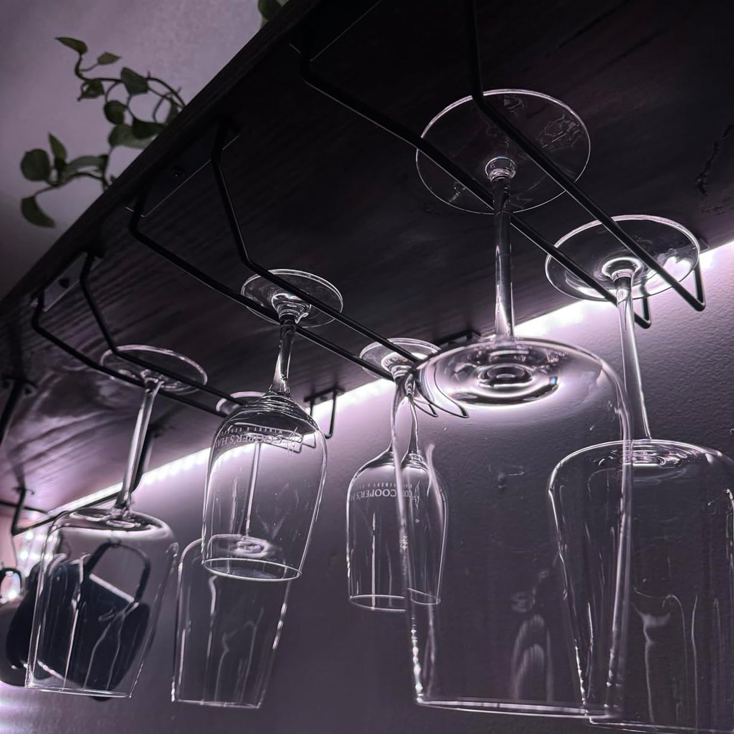 10.8 Inch Black Wine Glass Rack, Under Cabinet Wine Glass Holder Stainless Steel Stemware Rack - Hanging Stemware Holder for Cabinet Kitchen Bar, Set of 2