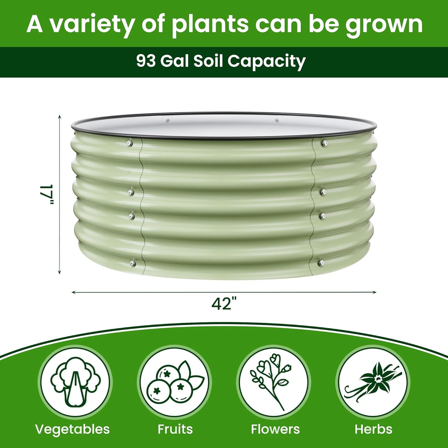 Round Raised Garden Bed Kit, 3.5x3.5x1.4Ft Outdoor Zinc-Aluminum-Magnesium Metal Flower Beds Stainless Steel Patio Ground Planter for Planting Vegetables (Light Green)