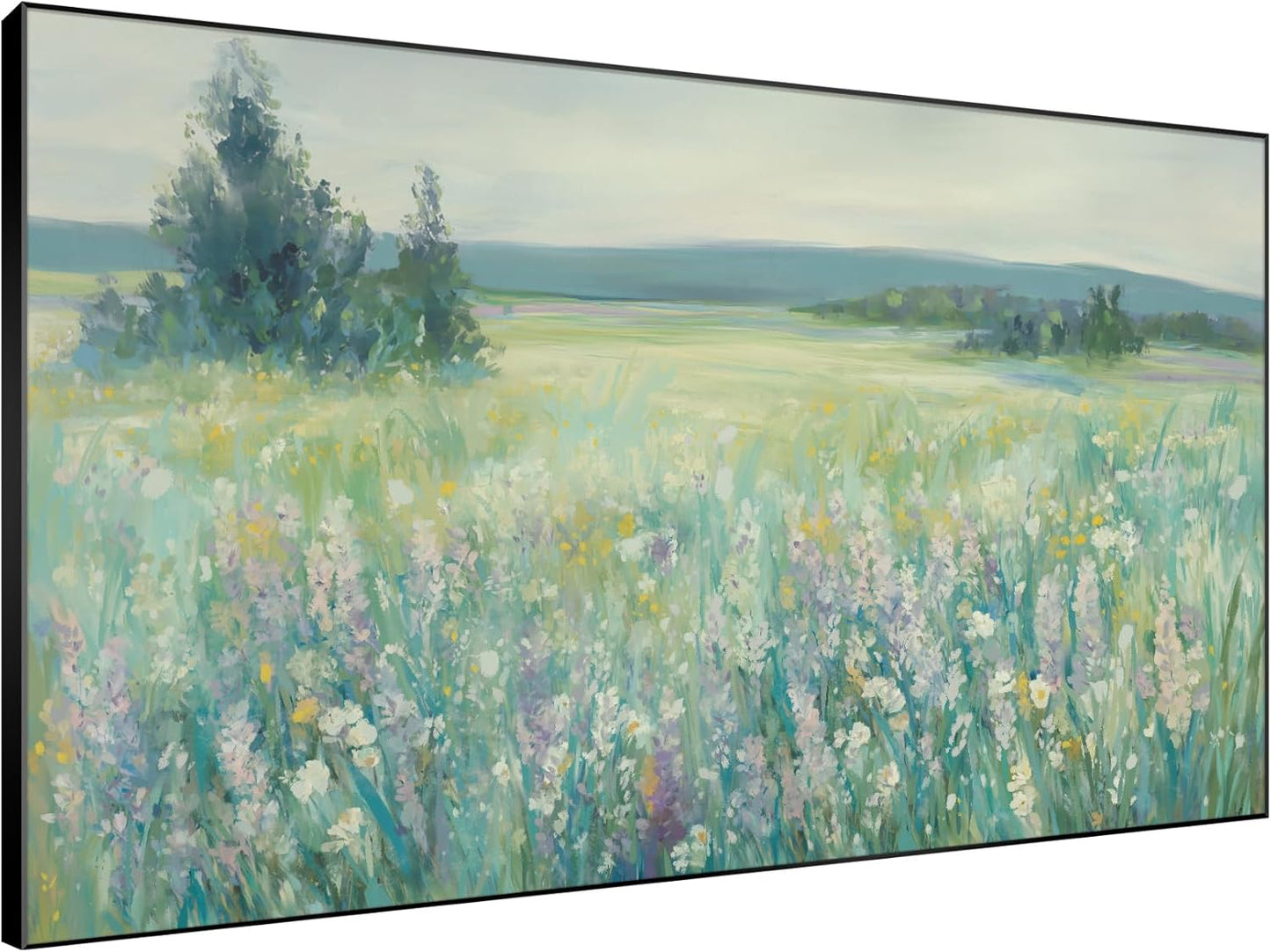 SIGNWIN 46"x72" Extra Large Framed Wall Art Wildflower Meadow Landscape Soft Pastel Nature Illustration for Home Living Room Bedroom Decor (Frame Assembly Required)