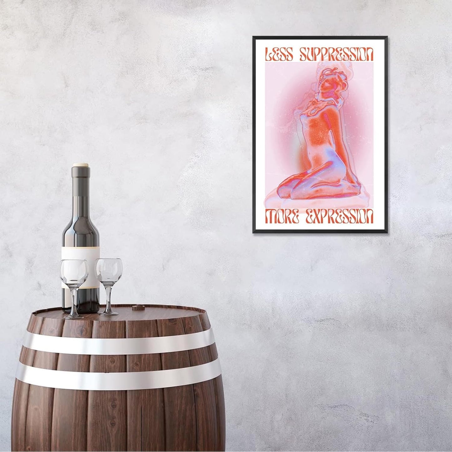 Spiritual Affirmation Art Poster Pink Woman Canvas Wall Art Aesthetic Pictures Sexy Woman Prints Painting Trendy Gradient Aesthetic Wall Decor Living Room Bedroom 24x36in Framed