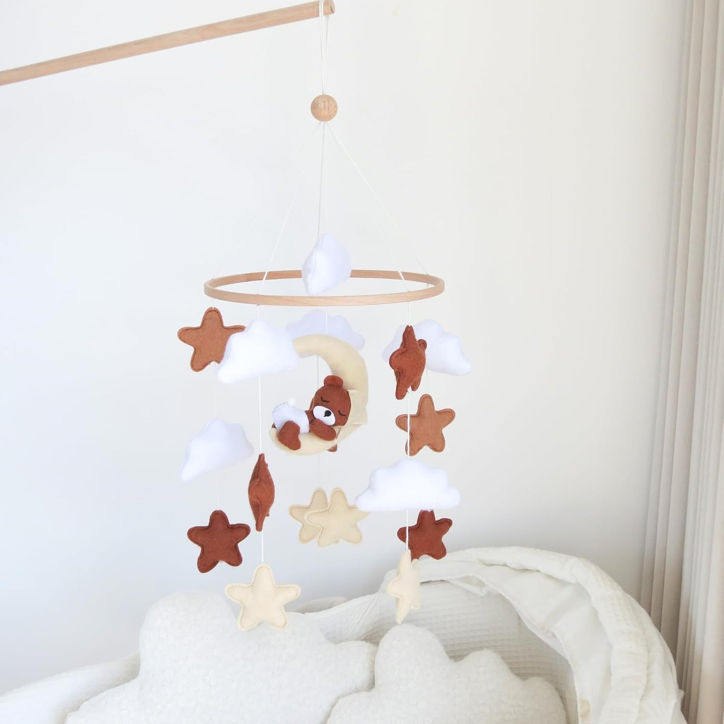 Bear Baby Mobile for Crib Neutral Crib Mobile for Girls Boys Boho Nursery Baby Mobile for Bassinet with Sleeping Bear
