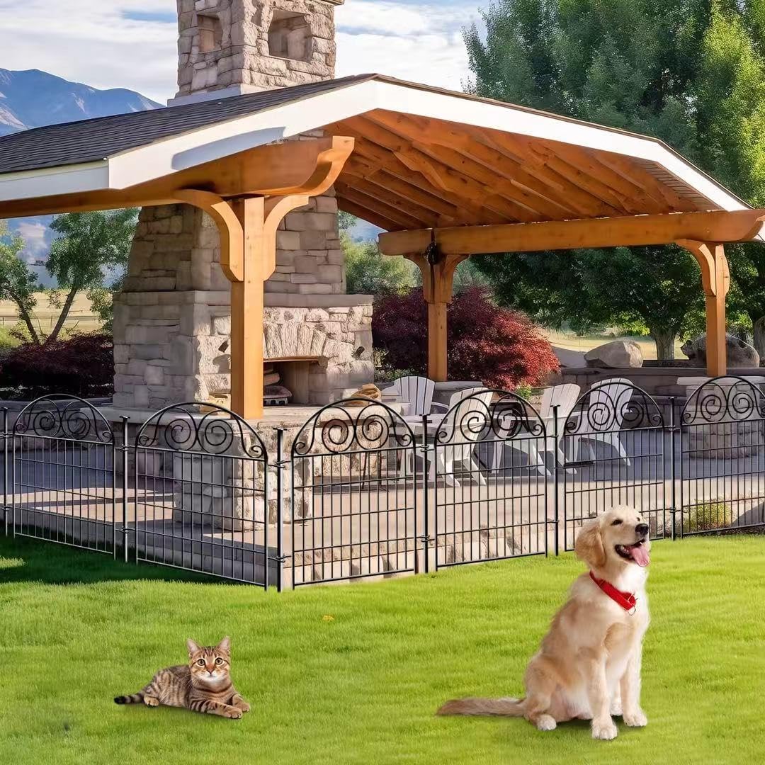 Tall Garden Fence Animal Barrier with Gate, 36 in(H) 8 Panels Garden Fences and Borders for Dogs, Dog Fence Outdoor for Yard, Total Length 17.5 Ft Metal Temporary Fencing│Patented