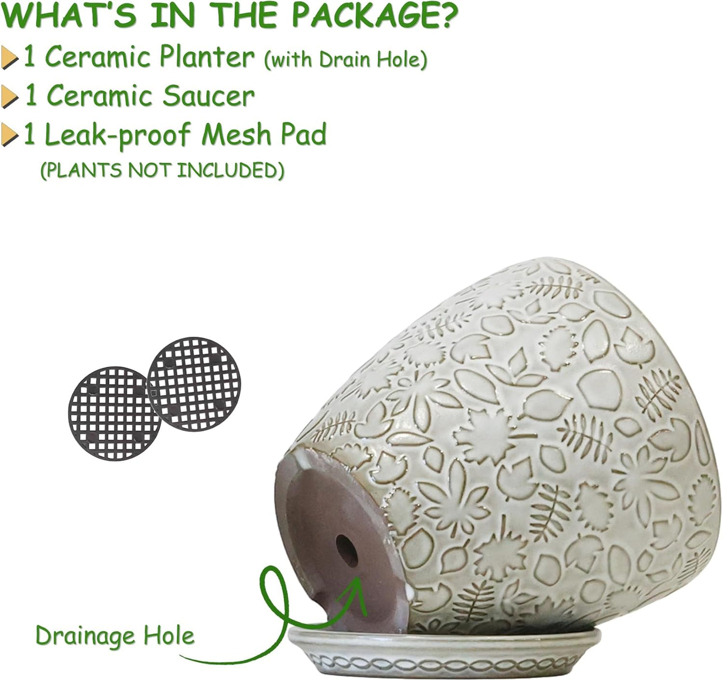 10inch Retro Ceramic Planter with Drainage Hole and Saucer for Multiple Plants, Indoor-Outdoor Garden Pots for Succulent, Orchid, and Flower (Fits Inner Pots Up to 9 Inch, Retro White)