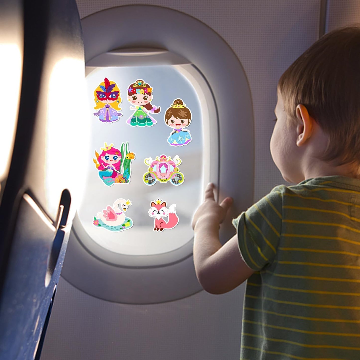 Window Clings Stickers for Kids Window Gel Clings Decals Thick Gel Clings Toddlers and Adults Classroom Home Nursery Airplane Birthday Party Supplies (Princess1)