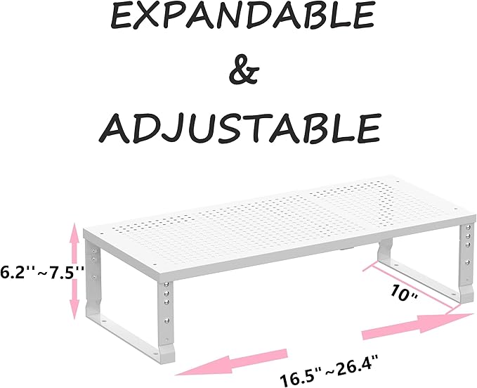 Metal Stackable Expandable Storage Shelf - Multi-Functional Home Storage Shelf, Suitable for Kitchen, Cabinet，Bathroom, Office, Garage, etc.（1PACK/White/Large