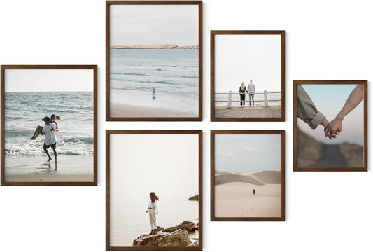 Haus and Hues Photo Frame Set - Set of 6 Picture Frame Set, Bulk Picture Frames, Frame Collage for Wall, Gallery Wall Collage Picture Frames for Wall Picture Frame Pack (Three 8x10, Three 11x14 Walnut)