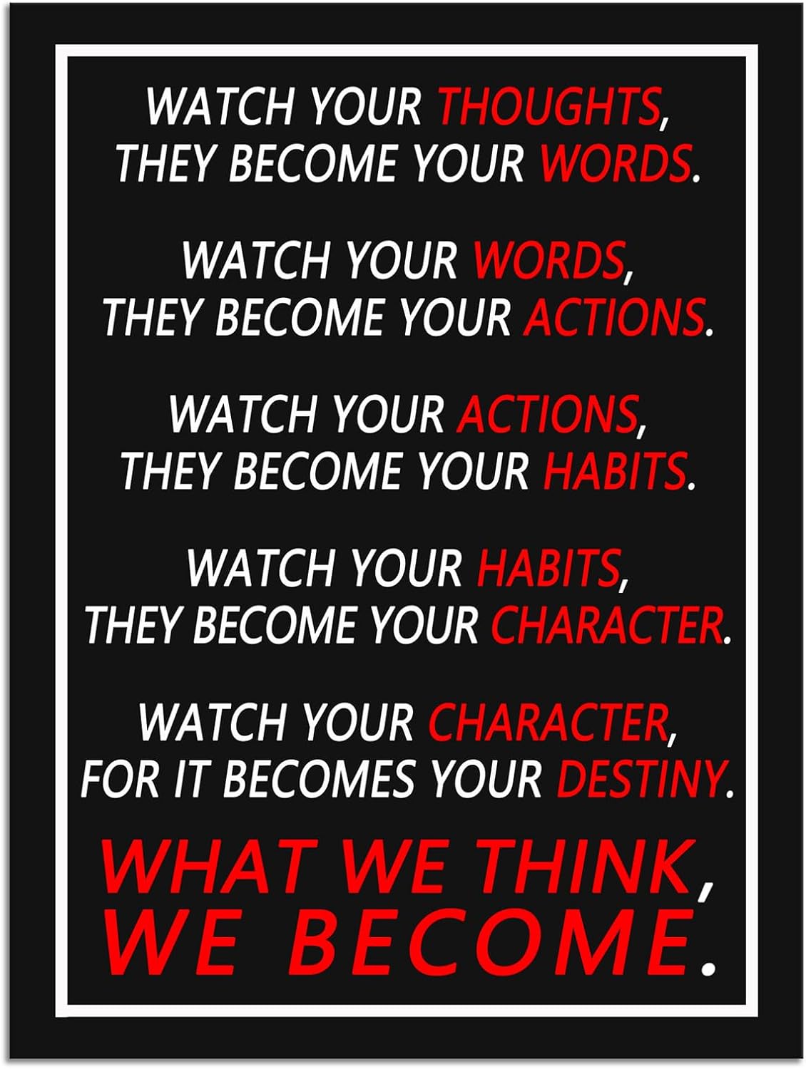 Inspirational Canvas Wall Art Office Wall Decor Watch Your Thoughts Motivational Positive Quotes Canvas Pictures Painting Prints Artwork Classroom Bedroom Home Decor Wood Framed [18''Wx 24''H]