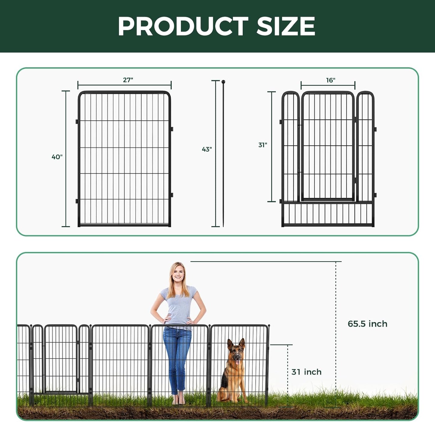 FXW Garden Fence Outdoor for The Yard – 40in(H) x 9.0ft(L) Heavy Duty Metal Animal Barrier for Dog and Rabbit, Decorative Dog Fence, 4 Panels, Black