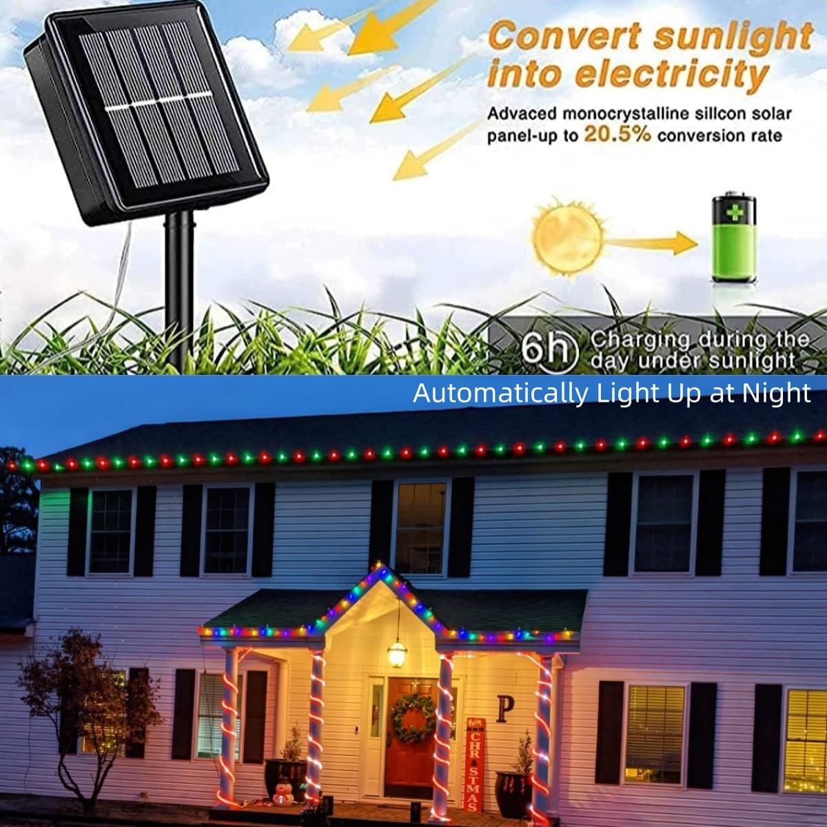 YEGUO Solar Rope Lights Outdoor Waterproof LED, 2 Pack Each 33ft 100 LED String Lights Outdoor, Red and Green Faity Lights in Clear Thin Tube