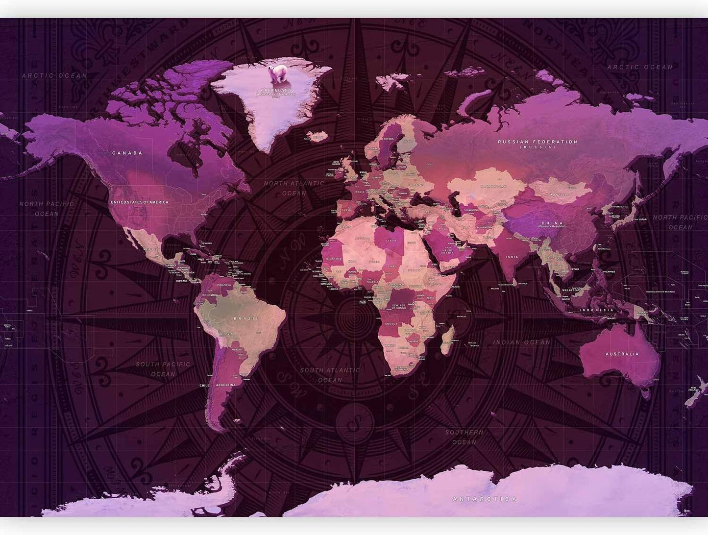 artgeist Premium Wall Mural World Map 118x83 in - XXL Non-Woven Wallpaper Fleece Wall Decor Photo Print Picture Image Design Home Map of The World k-A-0273-a-a