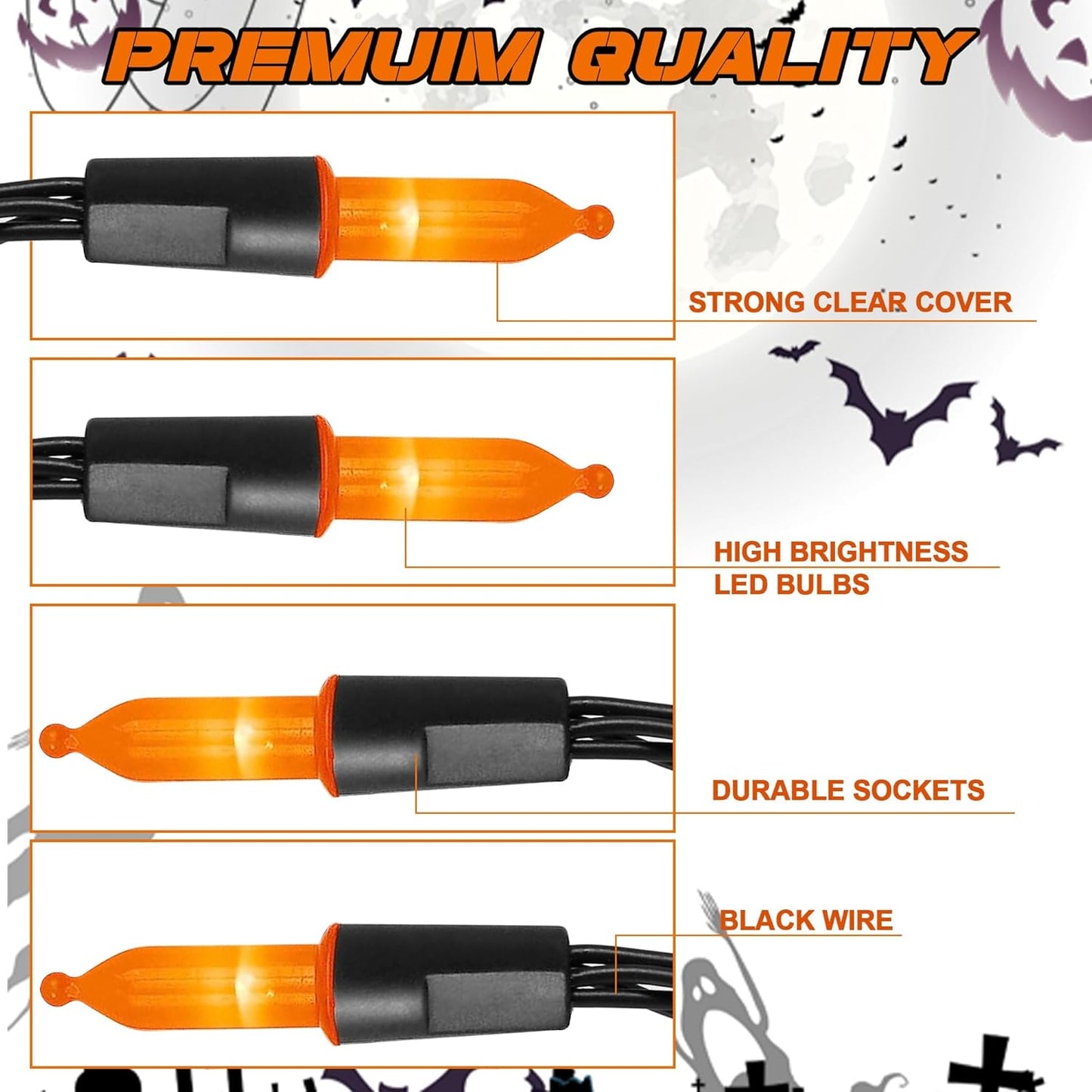 Joliyoou 16 Ft 50 LEDs Halloween Mini String Lights, 8 Lighting Modes Holiday Fairy String Lights with Timer for Indoor Outdoor Decorations, Orange, 2 Pack