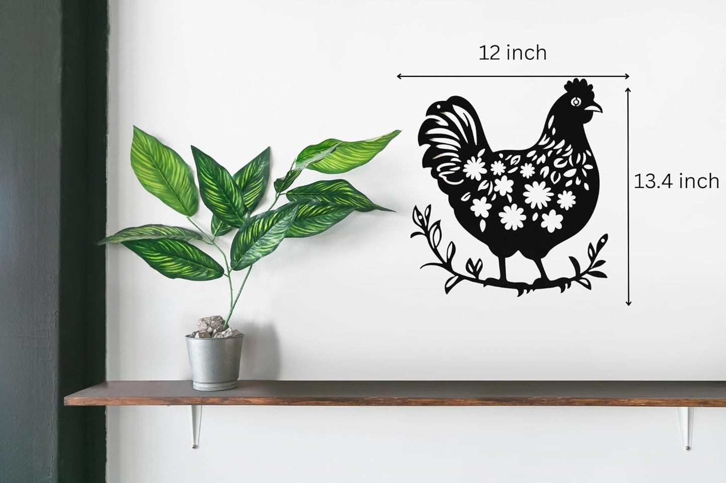 SHIMANY Black Metal Wall Art - Chicken Hanging Wall Sculpture for Kitchen, Farmhouse, Entryway, or Bathroom - Rustic Folk Cutout