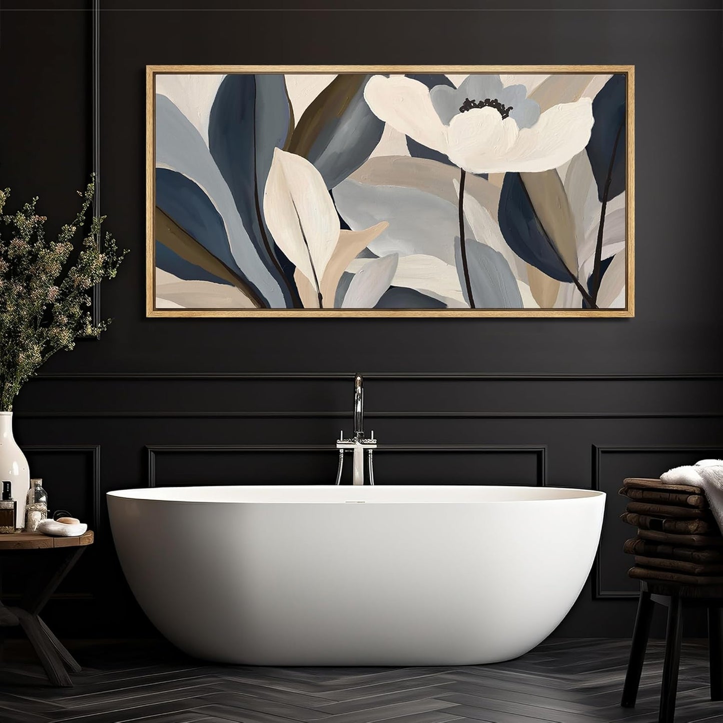 MUDECOR Extra Large Framed Canvas Print Wall Art Neutral Toned Floral Abstract Antique Retro Fine Art Illustrations Decorative Colorful for Bedroom - 60"x30"