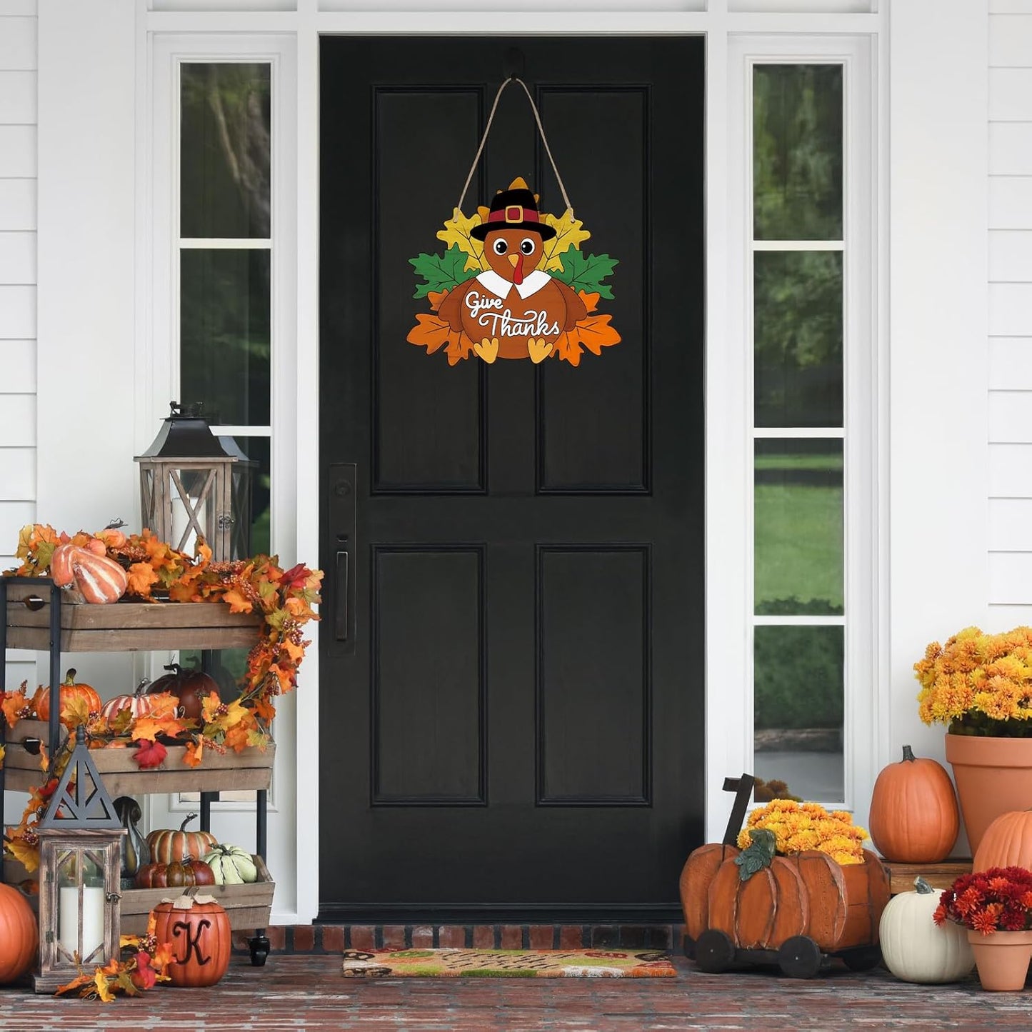 Paintable Thanksgiving Ornaments 3 Sets, Wooden Turkey Ornaments to Paint, Unfinished Give Thanks Wreaths Wood Crafts for Painting, Wood Cutouts DIY Ornament for Door Decor